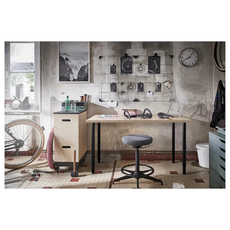 IKEA MÅLSKYTT МОЛСКЮТТ / OLOV ОЛОВ, письменный стол, берёза / черный, 140x60 см 994.177.59 фото №5