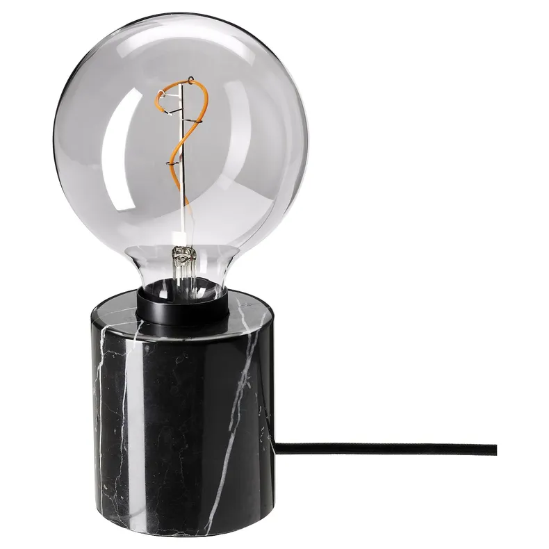 IKEA MARKFROST МАРКФРОСТ / MOLNART МОЛНАРТ, настольная лампа с лампочкой, черное / серое прозрачное стекло, 125 мм 594.818.94 фото №1