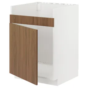 IKEA METOD МЕТОД, напольный шкаф для мойки ХАВСЕН, белый / Имитация коричневого ореха, 60x60 см 695.194.05 фото