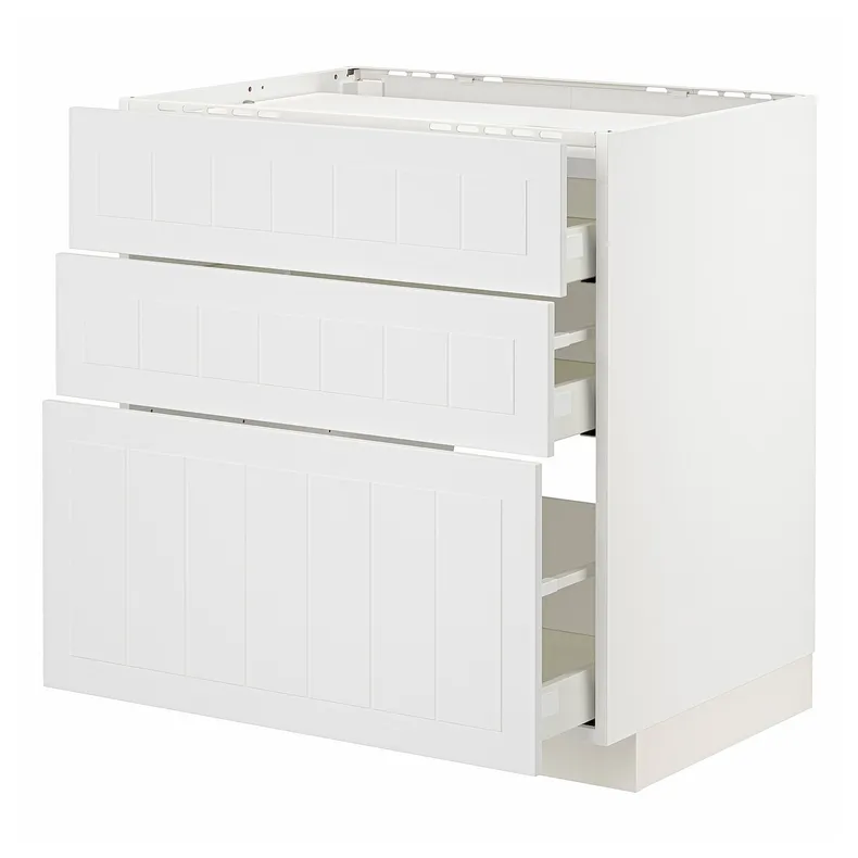 IKEA METOD МЕТОД / MAXIMERA МАКСІМЕРА, підлог шафа д / плити, 3 фр пан / 3 шух, білий / стенсундський білий, 80x60 см 794.094.92 фото №1