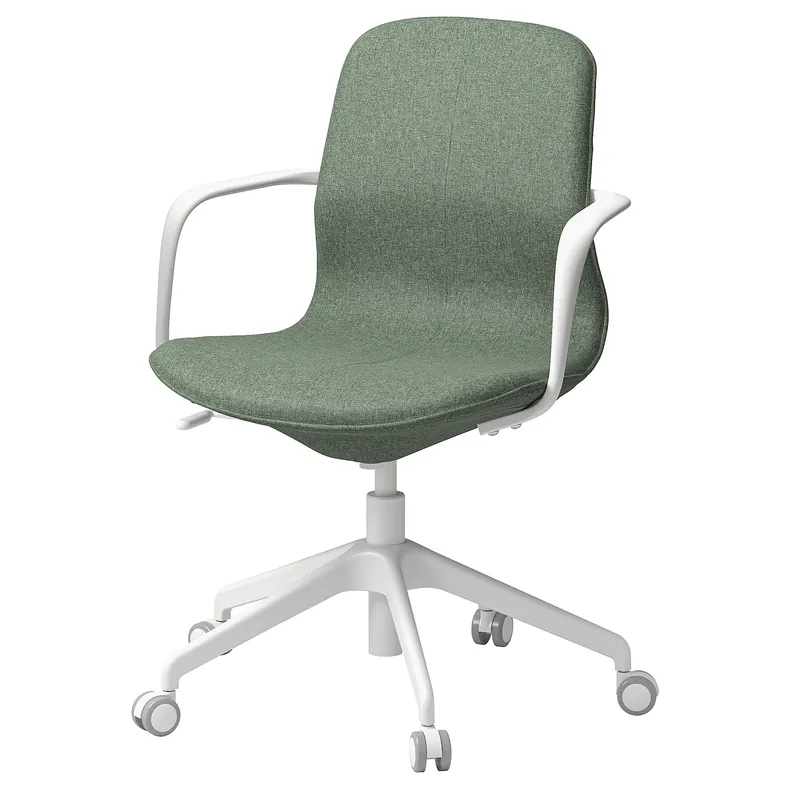 IKEA LÅNGFJÄLL ЛОНГФЬЕЛЛЬ, рабочий стул с подлокотниками, Окрашенный в зеленый / серый / белый цвет 995.068.16 фото №1
