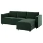 IKEA VIMLE ВІМЛЕ, 3-місний диван, з шезлонгом/дюпаном темно-зеленого кольору 494.336.05 фото