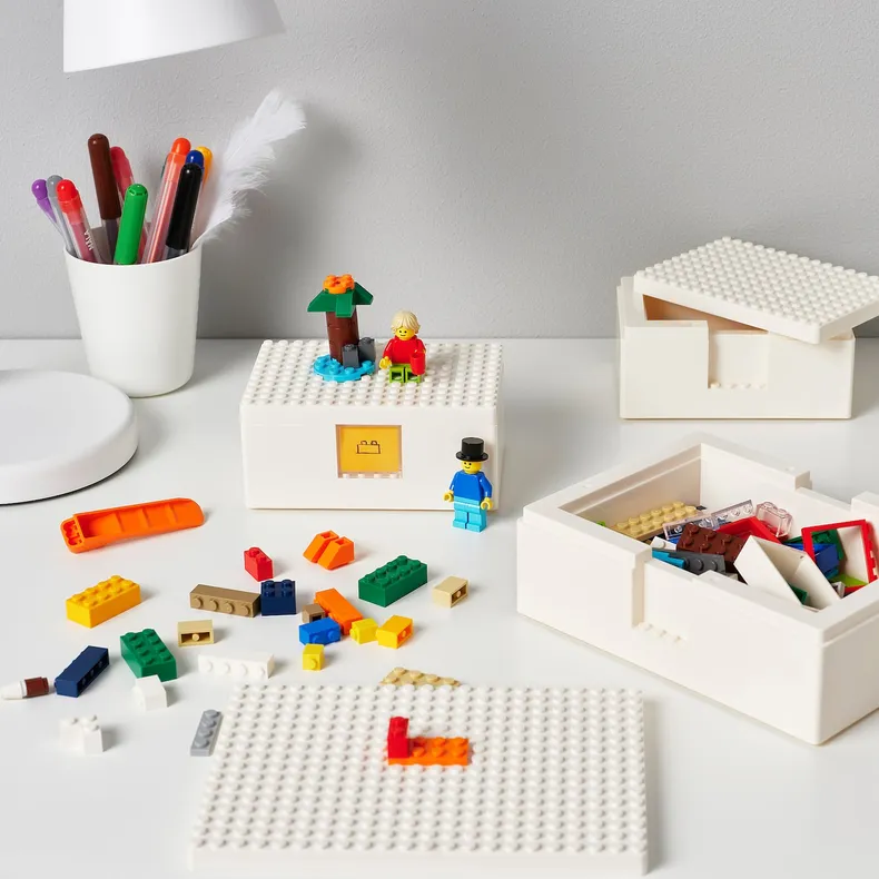 IKEA BYGGLEK БЮГГЛЕК, коробка LEGO® з кришкою, 3 шт, білий 703.721.86 фото №3