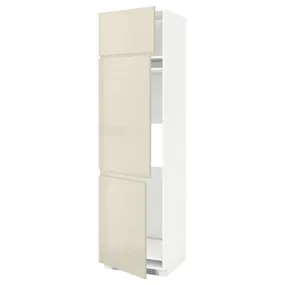 IKEA METOD МЕТОД, шафа висока для холод / мороз із 3 дв, білий / Voxtorp високий глянець світло-бежевий, 60x60x220 см 494.692.08 фото