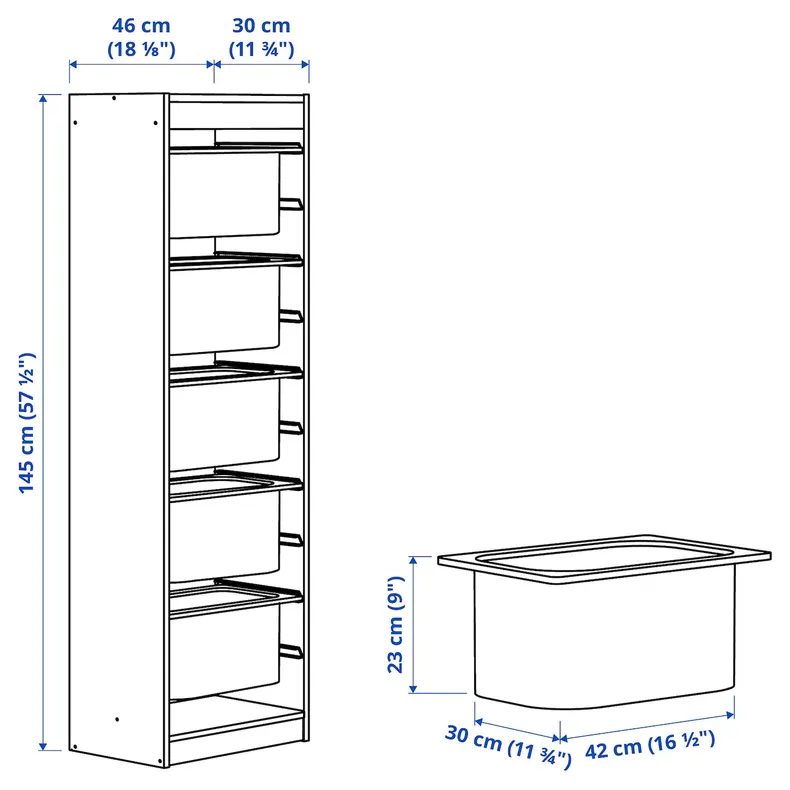 IKEA TROFAST ТРУФАСТ, комбинация д / хранения+контейнеры, белый / белый, 46x30x145 см 992.284.76 фото №4