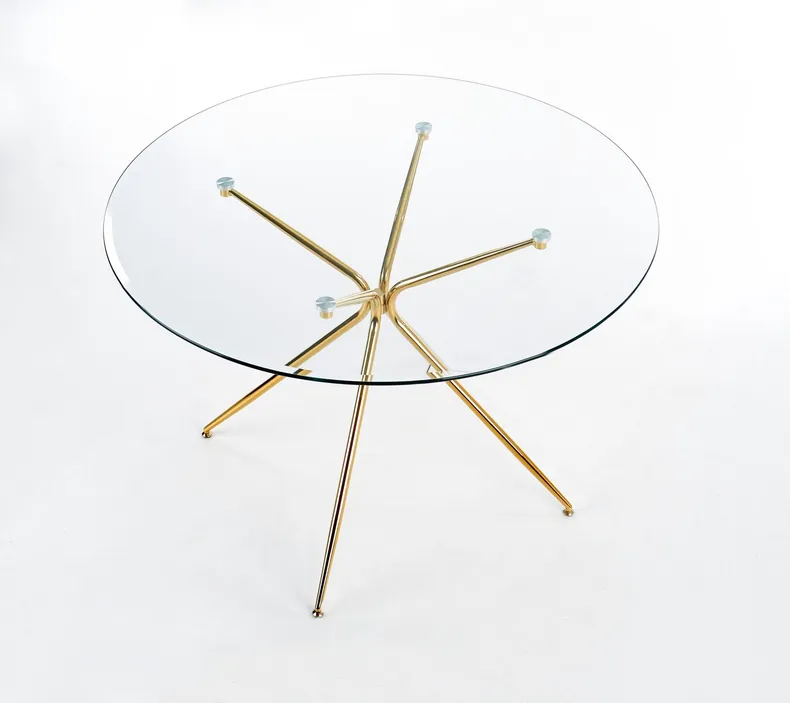 Кухонный стол HALMAR RONDO 110x110 см, столешница - прозрачная, ножки - золотые фото №2