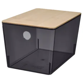 IKEA KUGGIS КУГГІС, коробка з кришкою, прозорий чорний/бамбук, 18x26x15 см 895.612.95 фото