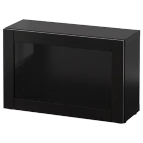 IKEA BESTÅ БЕСТО, стеллаж со стеклянн дверью, черно-коричневый/Синдвик черно-коричневый прозрачное стекло, 60x22x38 см 390.468.51 фото
