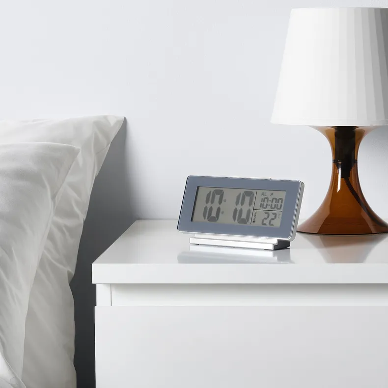 IKEA FILMIS ФИЛЬМИС, часы / термометр / будильник, низкое напряжение / серый, 16,5x9 см 505.408.31 фото №2