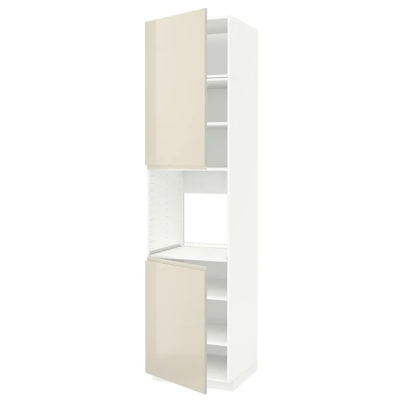 IKEA METOD МЕТОД, висока шафа для дух, 2 дверцят / пол, білий / Voxtorp високий глянець світло-бежевий, 60x60x240 см 094.592.06 фото №1