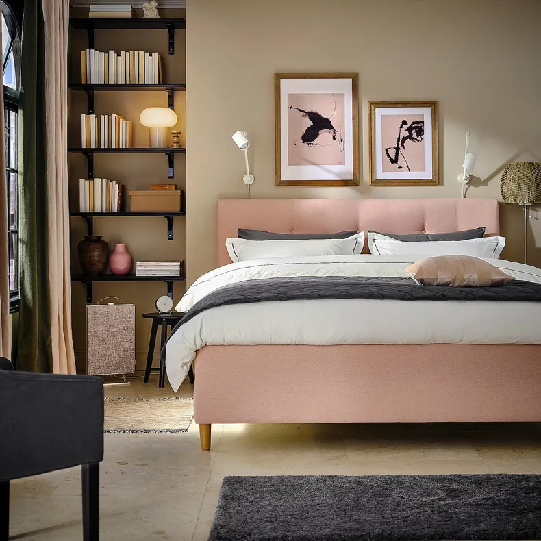 IKEA IDANÄS ИДАНЭС, кровать с отделением для хранения, Окрашенный в бледно-розовый цвет, 140x200 см 804.471.67 фото №5