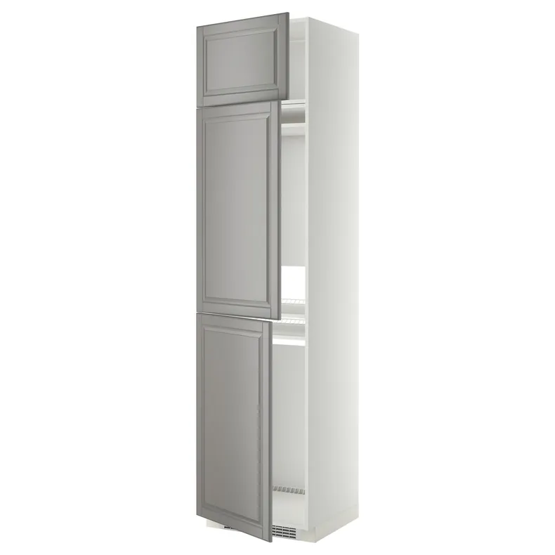 IKEA METOD МЕТОД, высокий шкаф д / холод / мороз / 3 дверцы, белый / бодбинский серый, 60x60x240 см 494.556.40 фото №1