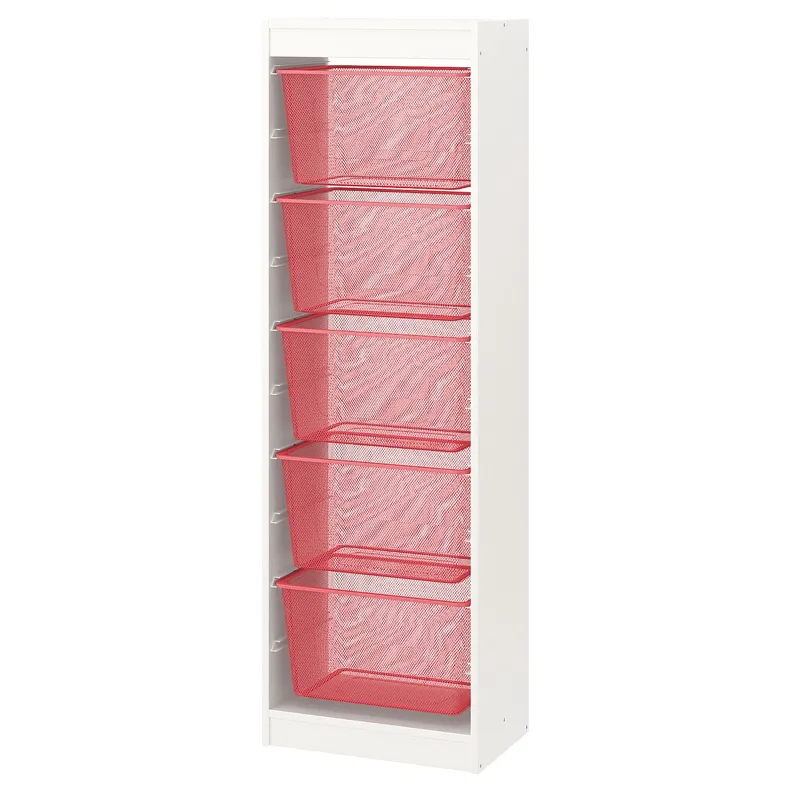 IKEA TROFAST ТРУФАСТ, комбінація для зберіган +контейнери, білий / світло-червоний, 46x30x145 см 094.787.28 фото №1