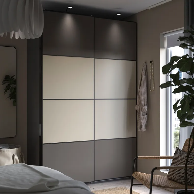 IKEA MEHAMN МЕХАМН, 4 панелі для рами розсувних дверцят, темно-сірий/бежевий, 75x236 см 305.109.10 фото №2