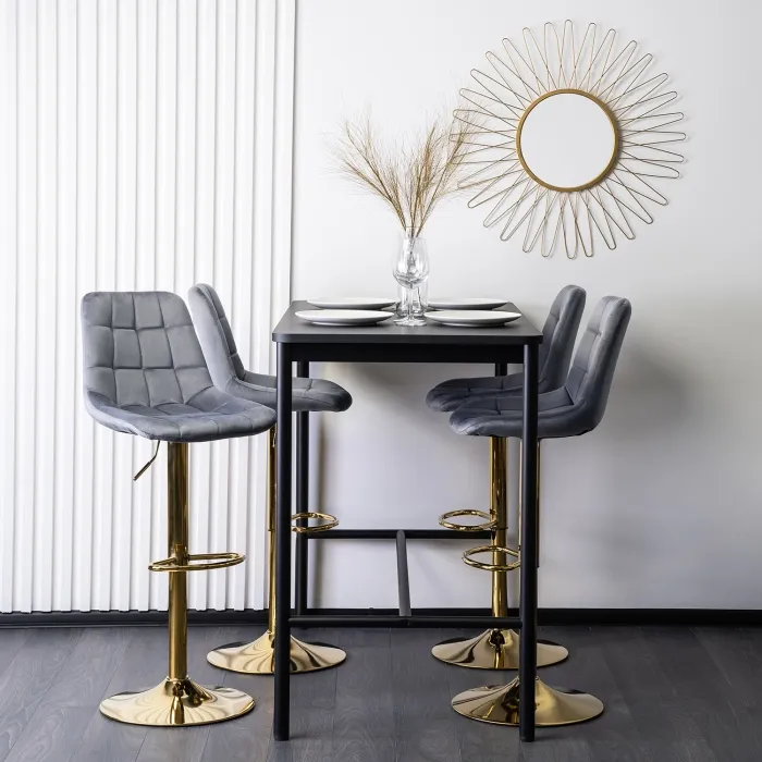 Барный стул бархатный MEBEL ELITE ARCOS Velvet, серый / золотой фото №2