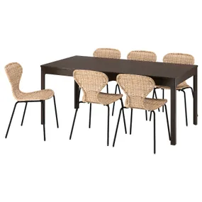 IKEA EKEDALEN ЭКЕДАЛЕН / ÄLVSTA ЭЛЬВСТА, стол и 6 стульев, темно-коричневый / ротанговый черный, 180 / 240 см 195.711.65 фото