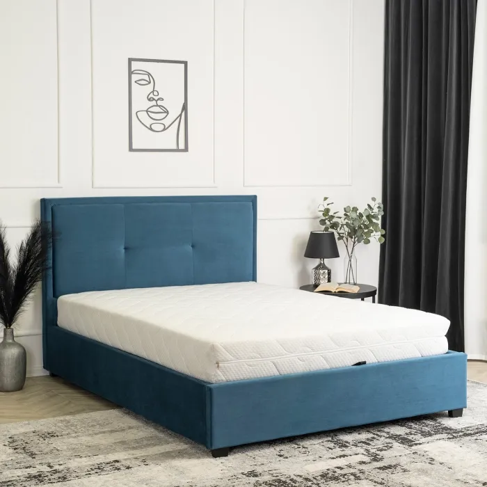 Кровать двуспальная бархатная MEBEL ELITE ANDRE Velvet, 140x200 см, Темно-синий фото №4