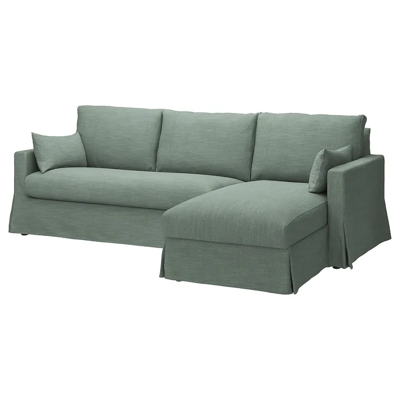IKEA HYLTARP ХЮЛЬТАРП, 3-місний диван з кушеткою, прав, ХЕММЕСТА сіро-зелений 495.149.70 фото №1