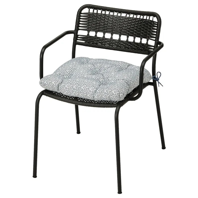 IKEA LÄCKÖ ЛЕККЕ, крісло з підлокітниками, вуличне, темно-сірий/КЛЕСАН синій 394.351.91 фото №1