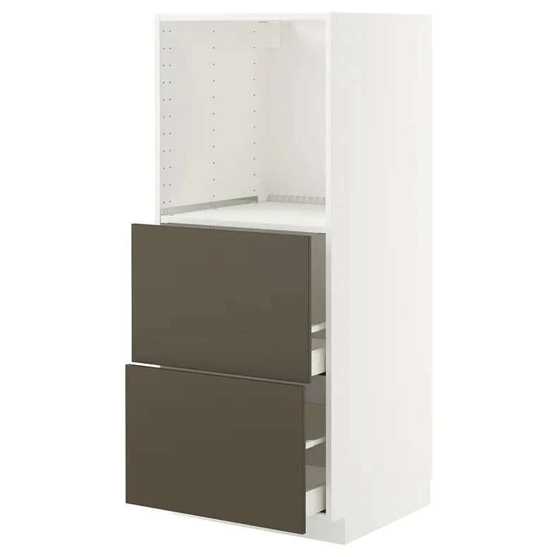 IKEA METOD МЕТОД / MAXIMERA МАКСИМЕРА, высокий шкаф с 2 ящиками д/духовки, белый/гавсторпский коричневый/бежевый, 60x60x140 см 895.585.18 фото №1