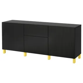IKEA BESTÅ БЕСТО, модуль для зберігання із шухлядами, чорний/коричневий/Lappviken/жовтий Stubbarp, 180x42x74 см 794.421.99 фото