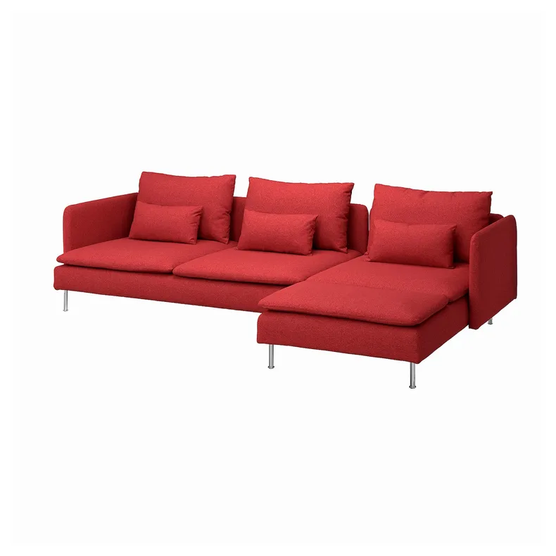IKEA SÖDERHAMN СЕДЕРХАМН, 4-місний диван із кушеткою, Тонеруд червоний 995.146.42 фото №1
