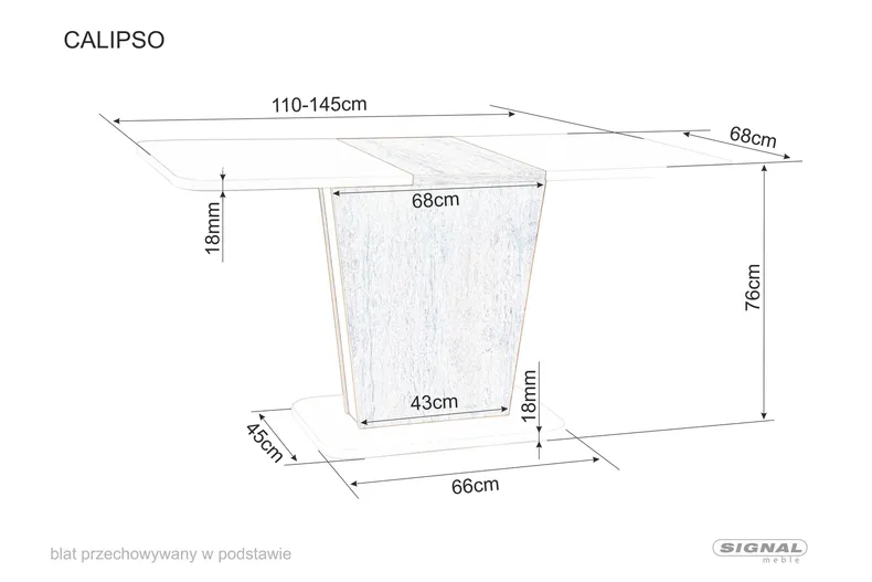 Стіл кухонний SIGNAL CALIPSO IN, білий матовий / дуб вотан, 68x110 фото №2