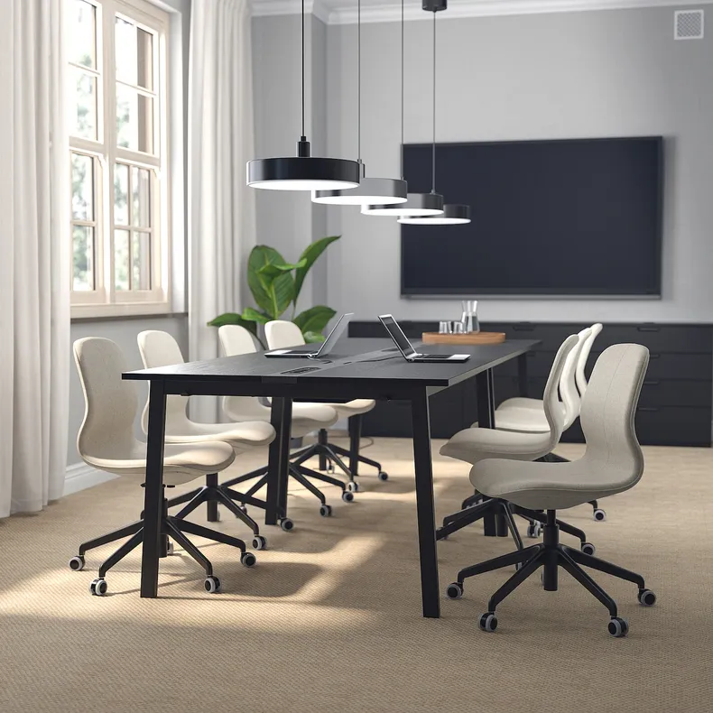 IKEA MITTZON МИТТЗОН, конференц-стол, Шпон ясеня, окрашенный в черный / черный цвет, 140x108x75 см 195.333.95 фото №2