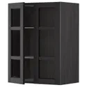 IKEA METOD МЕТОД, навесной шкаф / полки / 2стеклян двери, черный / Лерхиттан с черными пятнами, 60x80 см 694.644.79 фото thumb №1