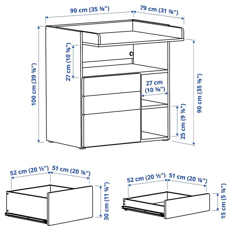 IKEA SMÅSTAD СМОСТАД, пеленальний стіл, Бузковий білий з 3 шухлядами, 90x79x100 см 195.827.67 фото №7