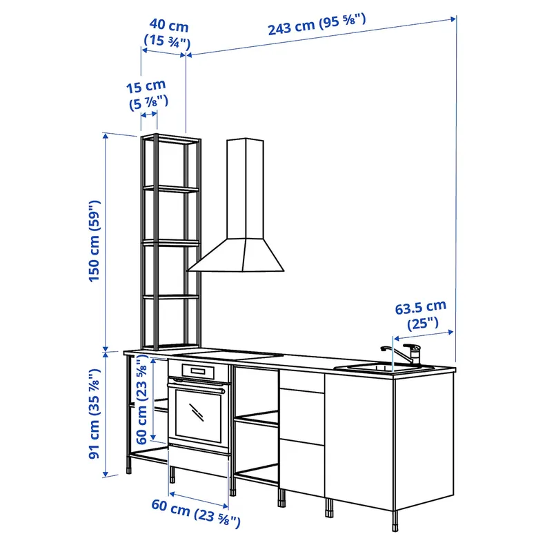 IKEA ENHET ЭНХЕТ, кухня, белый / имит. дуб, 243x63.5x241 см 493.379.82 фото №3