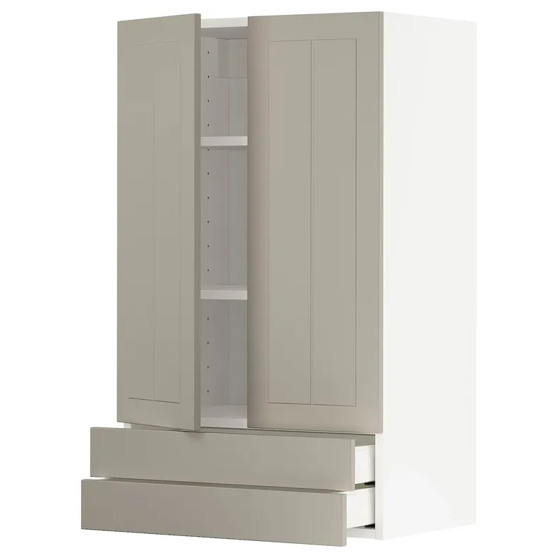 IKEA METOD МЕТОД / MAXIMERA МАКСІМЕРА, навісна шафа, 2 дверцят / 2 шухляди, білий / стенсундський бежевий, 60x100 см 294.645.70 фото №1