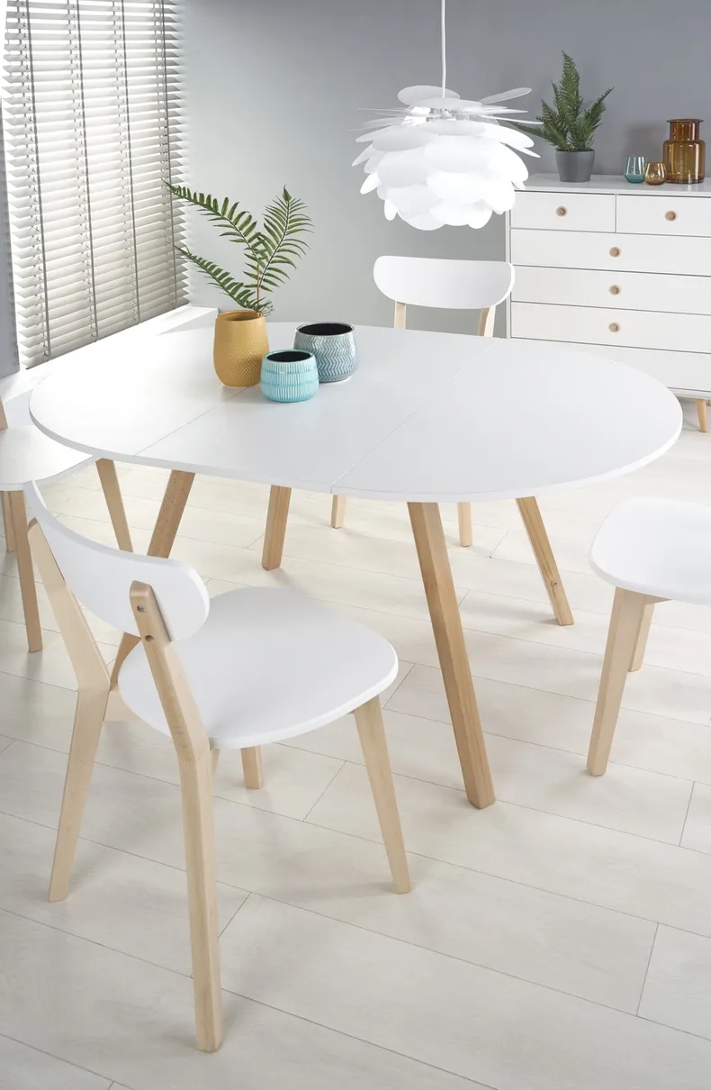Кухонний стіл HALMAR RUBEN 102-142x102 см білий, дуб медовий фото №3