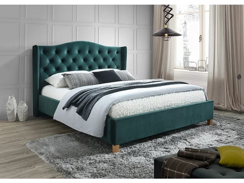 Двуспальная кровать SIGNAL ASPEN Velvet, зеленый / дуб, 160x200 фото №2