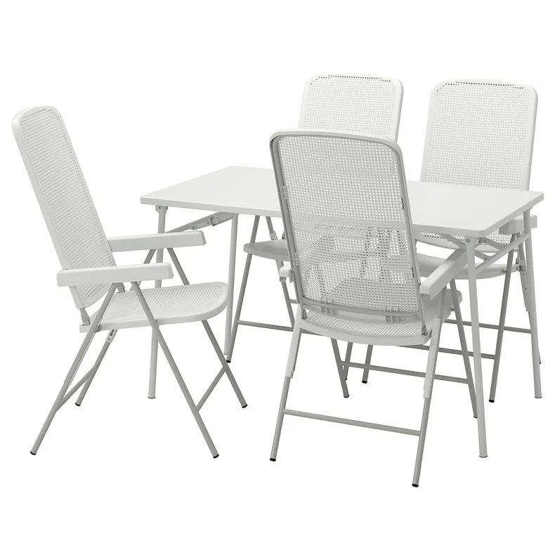 IKEA TORPARÖ ТОРПАРЕ, стіл+4 крісла з відкид спин/вуличн, білий/білий/сірий, 130 см 294.948.69 фото №1