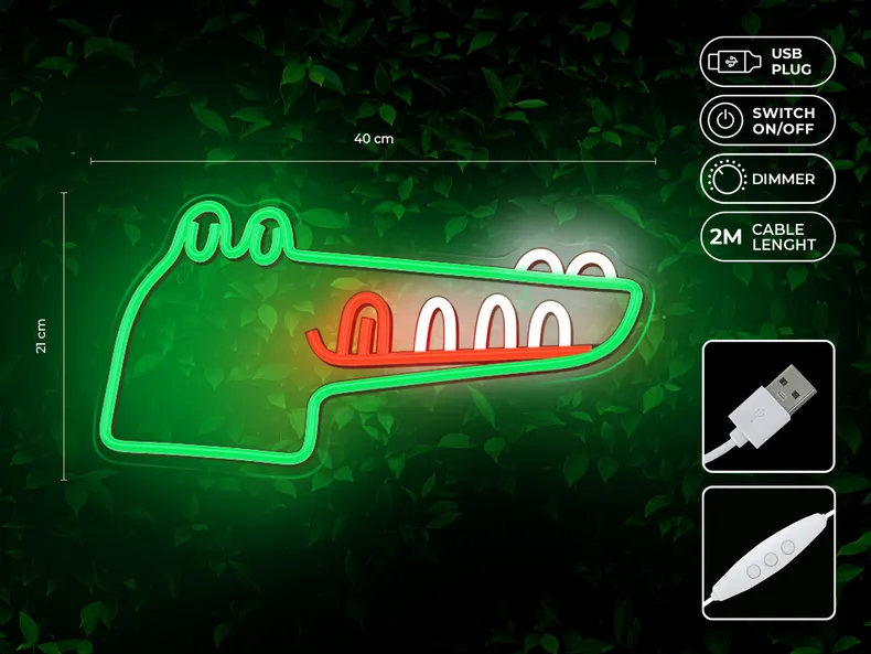 BRW Дитячий неоновий настінний світильник Crocodile LED зелений 093803 фото №3