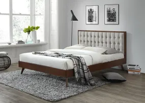 Ліжко двоспальне HALMAR SOLOMO 160x200 см бежеве / горіх фото