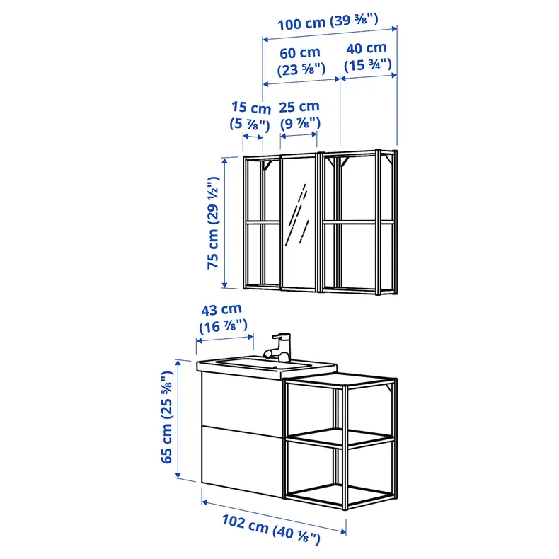 IKEA ENHET ЕНХЕТ, ванна, білий, 102x43x65 см фото №3