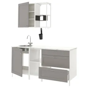 IKEA ENHET ЕНХЕТ, кухня, біла/сіра рамка, 183x63.5x222 см 793.374.19 фото
