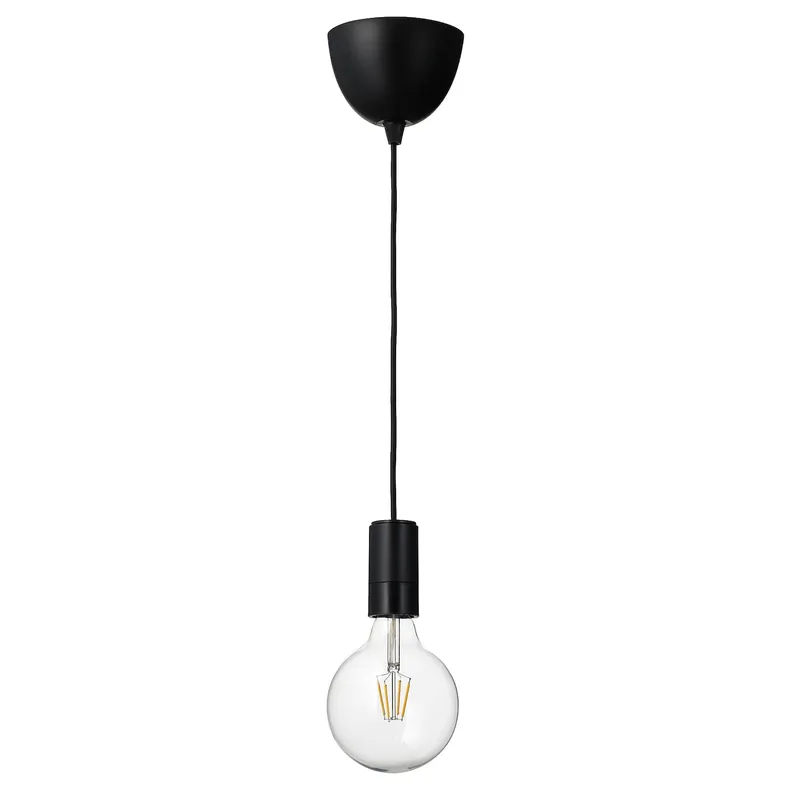 IKEA SUNNEBY СУННЕБЮ / LUNNOM ЛУННОМ, подвесной светильник с лампочкой, чёрное / прозрачное стекло 994.944.51 фото №1