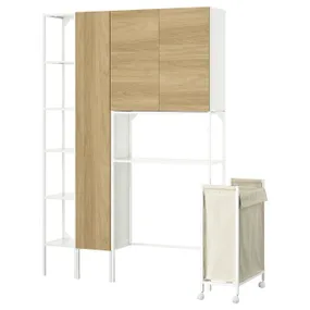 IKEA ENHET ЕНХЕТ, шафа, білий/імітація. дуб, 140x32x204 см 995.478.88 фото