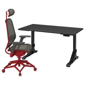 IKEA UPPSPEL УППСПЕЛ / STYRSPEL СТЮРСПЕЛЬ, геймерський стіл та крісло, чорний сірий/червоний, 140x80 см 894.913.73 фото