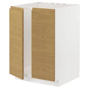 IKEA METOD МЕТОД, підлогова шафа для мийки+2 дверцят, білий / Voxtorp імітація. дуб, 60x60 см 895.383.18 фото