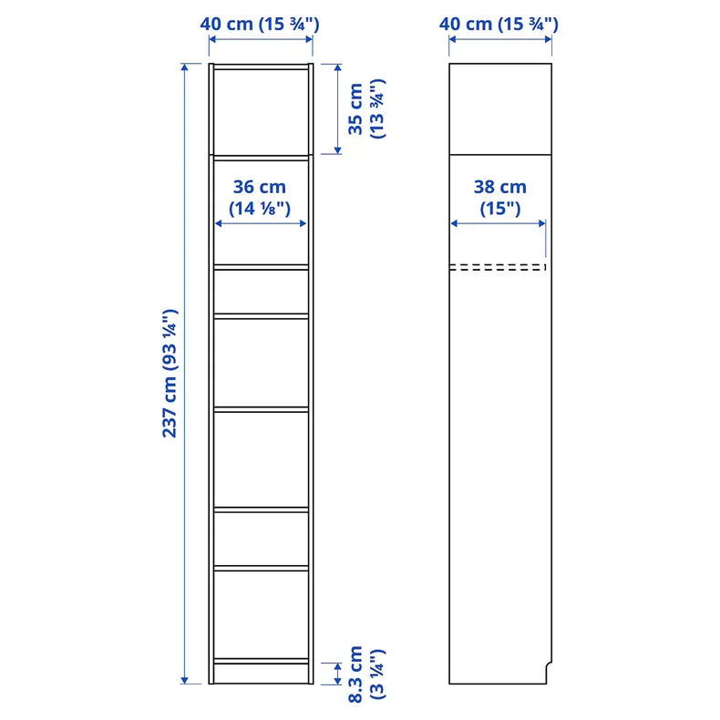 IKEA BILLY БІЛЛІ, книжкова шафа з верхньою полицею, білий, 40x40x237 см 093.966.57 фото №3