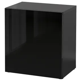 IKEA BESTÅ БЕСТО, секція полиць із дверцятами, чорний / коричневий / Selsviken глянцевий / чорний, 60x42x64 см 590.469.54 фото