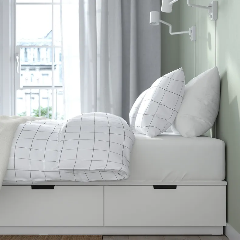 IKEA NORDLI НОРДЛІ, каркас ліжка з відд д / збер і матрац, білий / ВОГСТРАНДА жорсткий, 140x200 см 595.376.88 фото №5