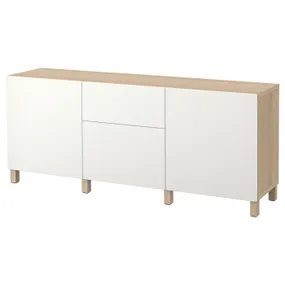 IKEA BESTÅ БЕСТО, комбинация для хранения с ящиками, имитация беленого дуба / Лапвикен белый, 180x40x74 см 291.956.72 фото
