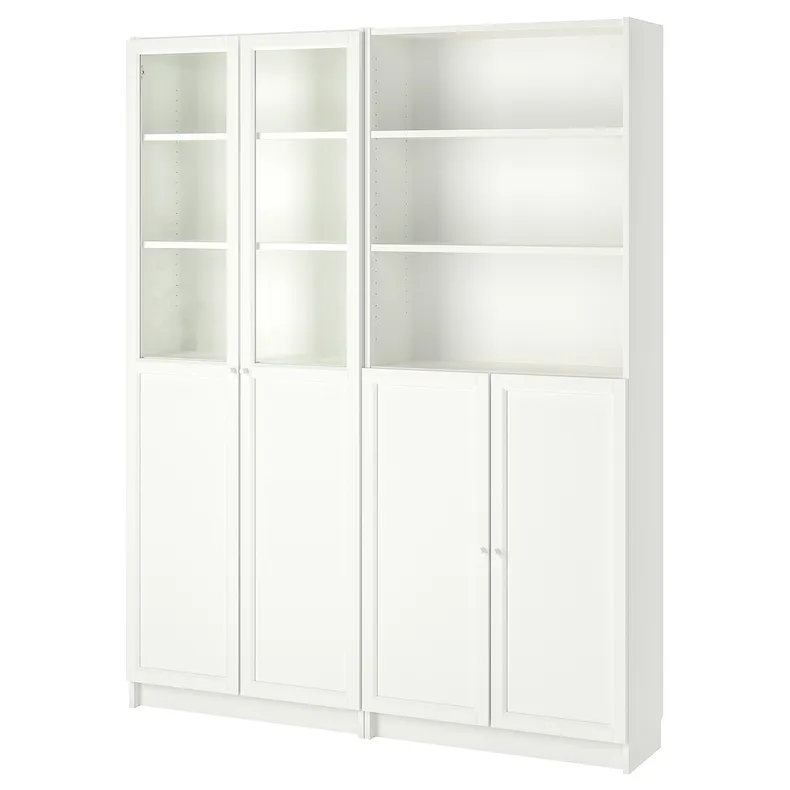 IKEA BILLY БІЛЛІ / OXBERG ОКСБЕРГ, стелаж панель / скляні дверцята, білий, 160x30x202 см 792.807.24 фото №1