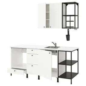IKEA ENHET ЕНХЕТ, кухня, антрацит/білий, 203x63.5x222 см 393.374.02 фото