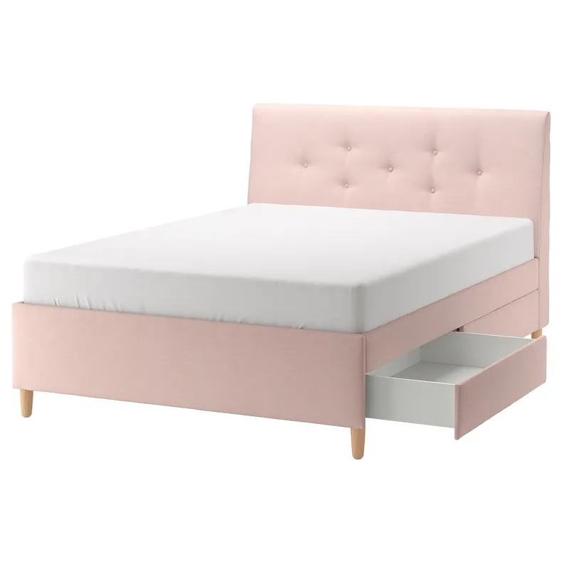 IKEA IDANÄS ИДАНЭС, кровать с отделением для хранения, Окрашенный в бледно-розовый цвет, 160x200 см 604.471.73 фото №1